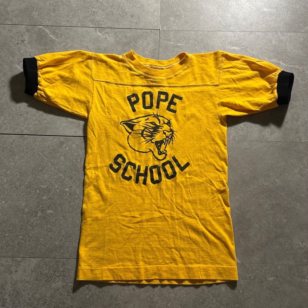 Vintage 70s Signal Pope School Panther Ringer T Shirt Size L 14-16